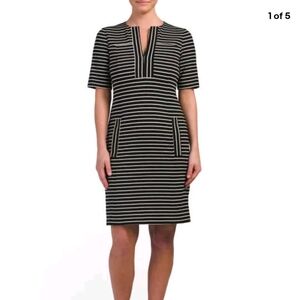 ⭐NANETTE LEPORE Black Ivory Striped Kingdom Key Dress Size 2 NWT $398